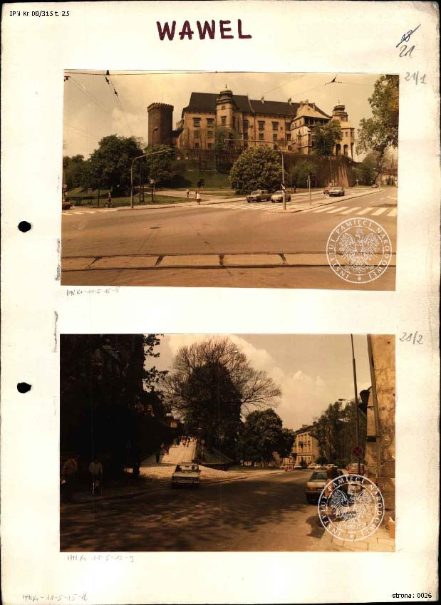 Wawel - Zdjęcia poglądowe miejsc związanych z pobytem Papieża w Krakowie w 1987 r., wykonane w ramach operacji „Zorza II”, IPN Kr 08/315 t. 25, k. 20-22.