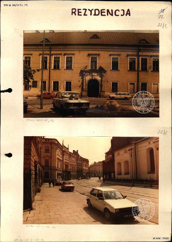 Rezydencja - Zdjęcia poglądowe miejsc związanych z pobytem Papieża w Krakowie w 1987 r., wykonane w ramach operacji „Zorza II”, IPN Kr 08/315 t. 25, k. 20-22.