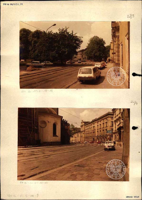 Miejsca związane z pobytem Papieża w Krakowie - Zdjęcia poglądowe miejsc związanych z pobytem Papieża w Krakowie w 1987 r., wykonane w ramach operacji „Zorza II”, IPN Kr 08/315 t. 25, k. 20-22.
