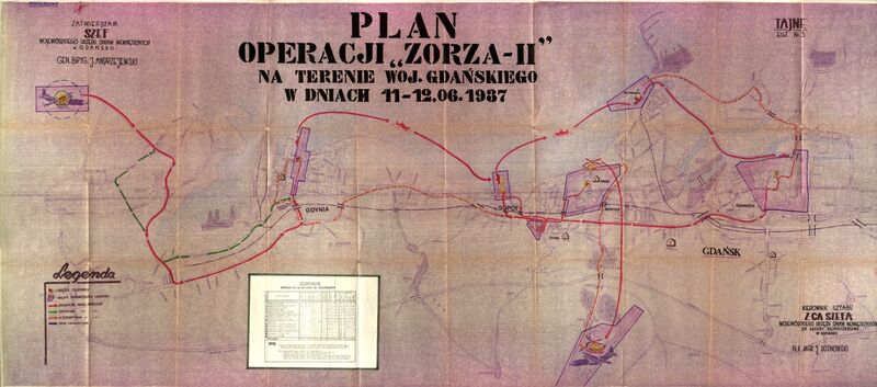 Plan operacji Zorza II na terenie woj. gdańskiego. Mapy i szkice sytuacyjne dot. zabezpieczenia pobytu Jana Pawła II na terenie Trójmiasta