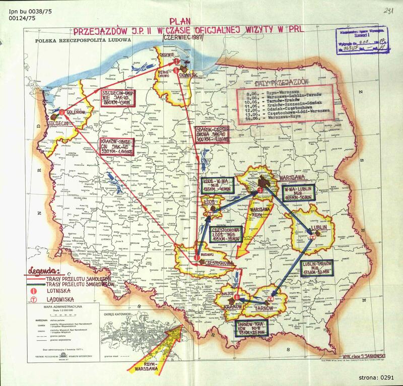 Plan przejazdów Jana Pawła II w czasie oficjalnej wizyty w PRL